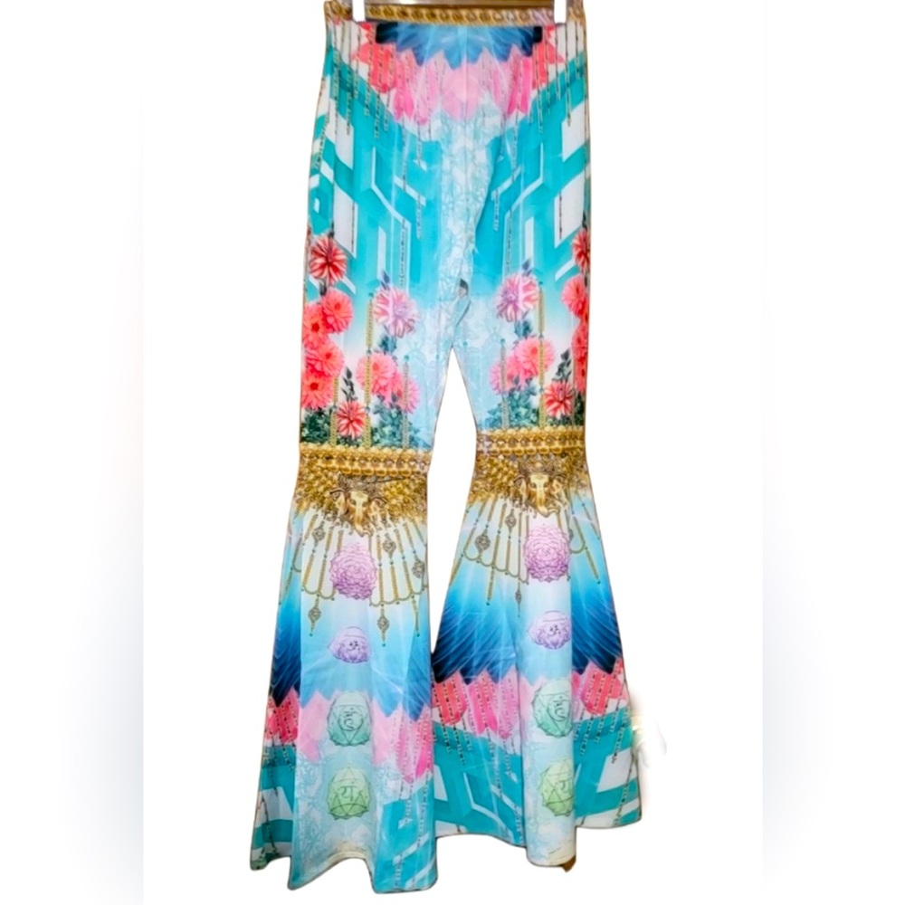 NWT DOLLS KILL Bellbottom Boho Pants with Vibrant Floral Print Size M